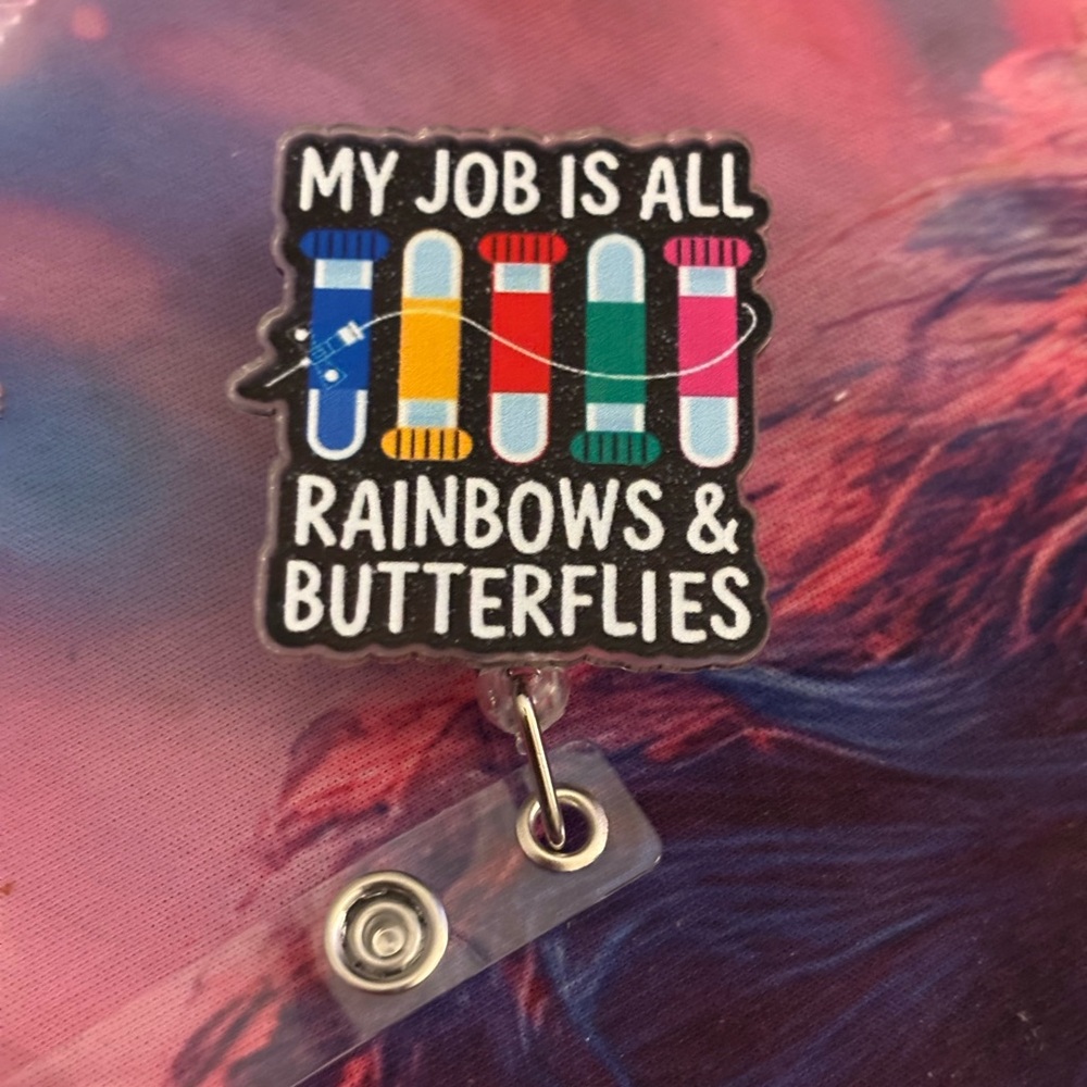 Rainbow Test Tube Badge Reel – Colorful Nurse/Lab ID Holder